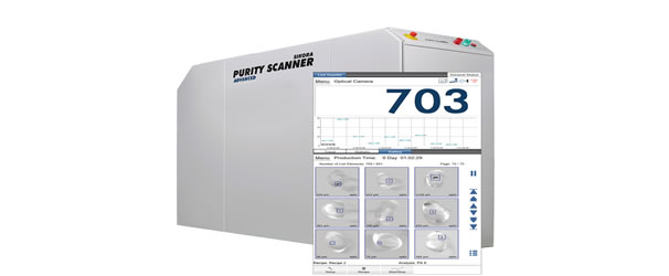 Plastic pellets are optically inspected and sorted by the Purity Scanner Advanced 